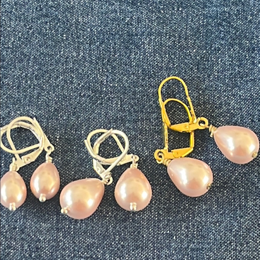 Pink Glass Pearl Earrings Gold or Silver